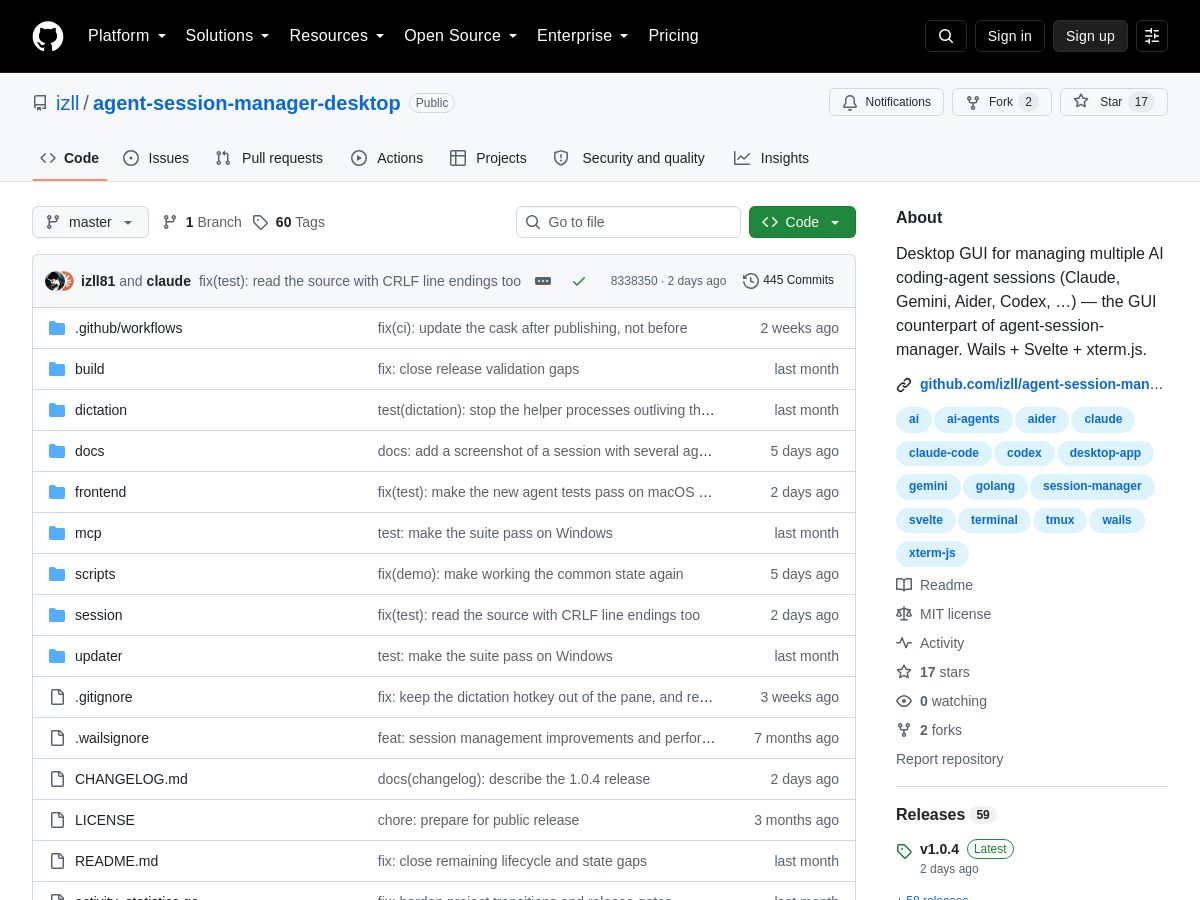 Screenshot of agent-session-manager-desktop
