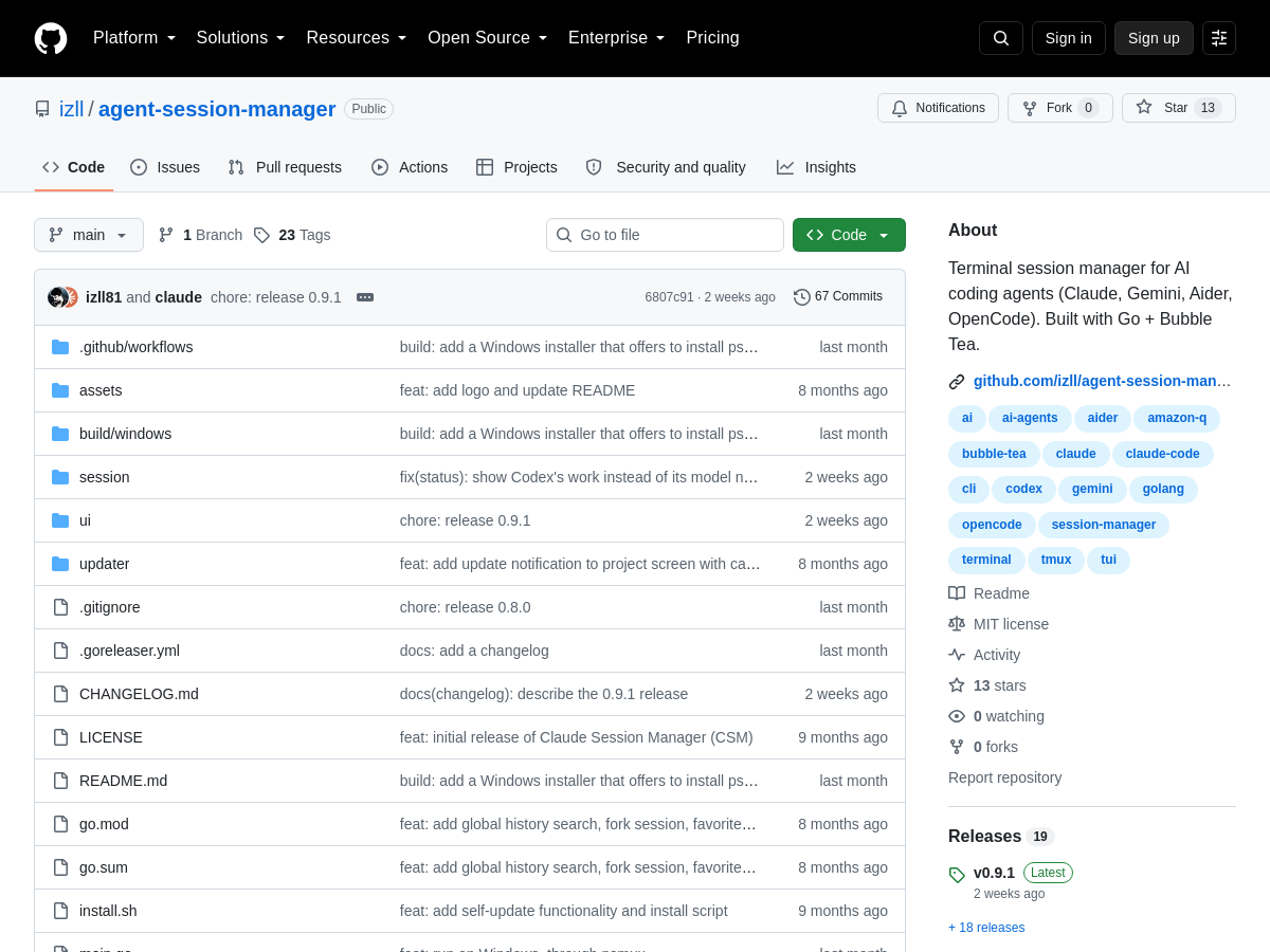 Screenshot of agent-session-manager