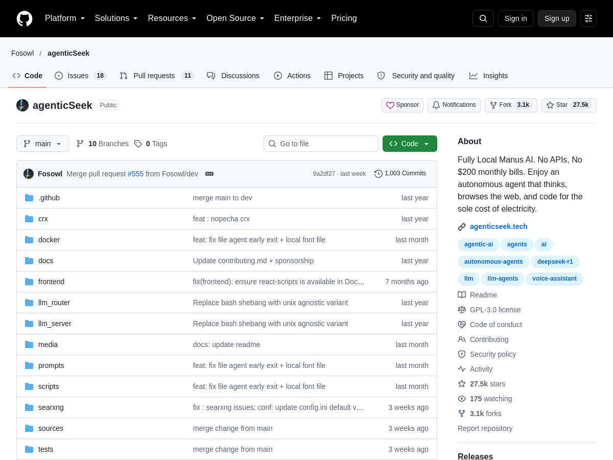 Screenshot of AgenticSeek