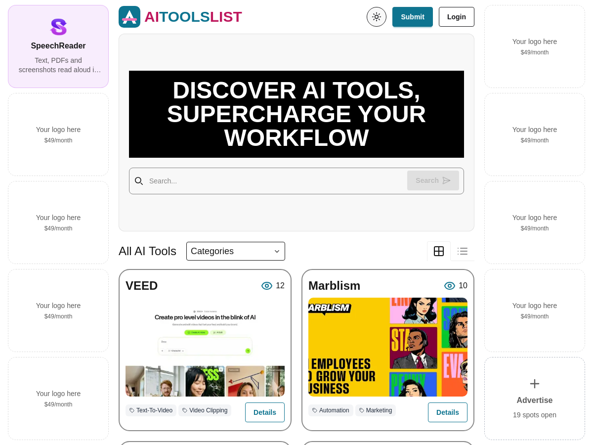 Screenshot of AI Tools List