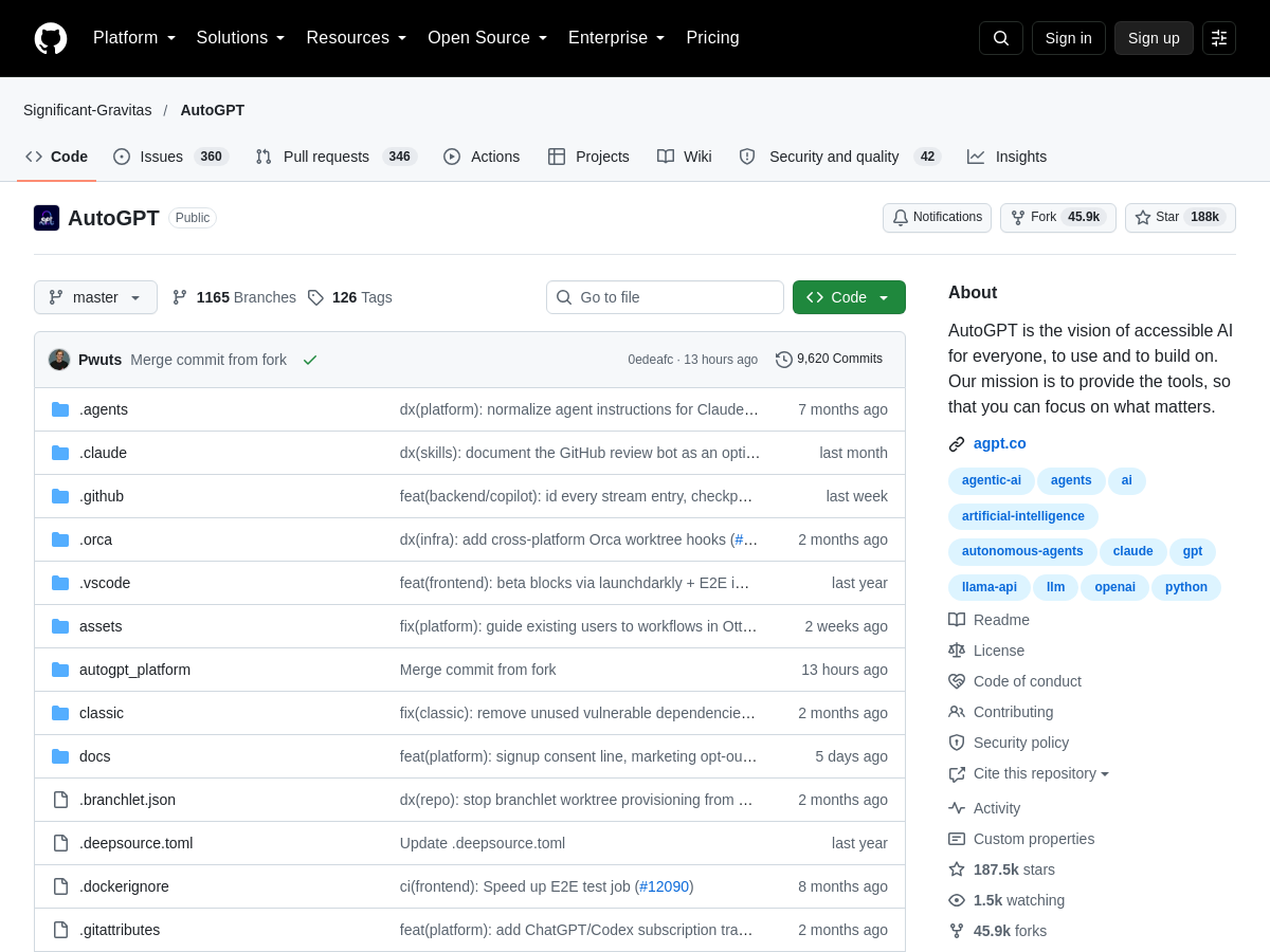 Screenshot of AutoGPT