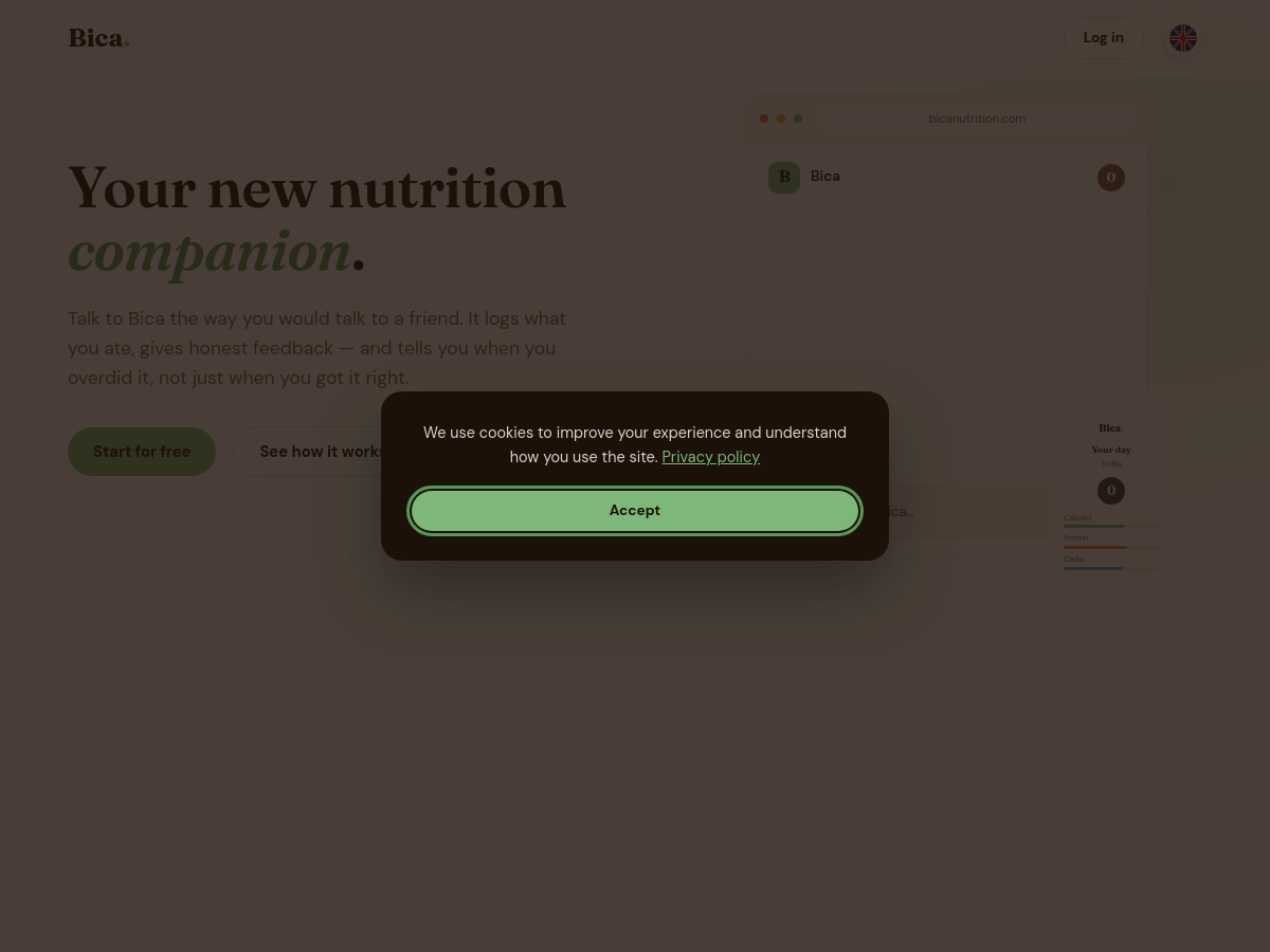 Screenshot of Bica Nutrition