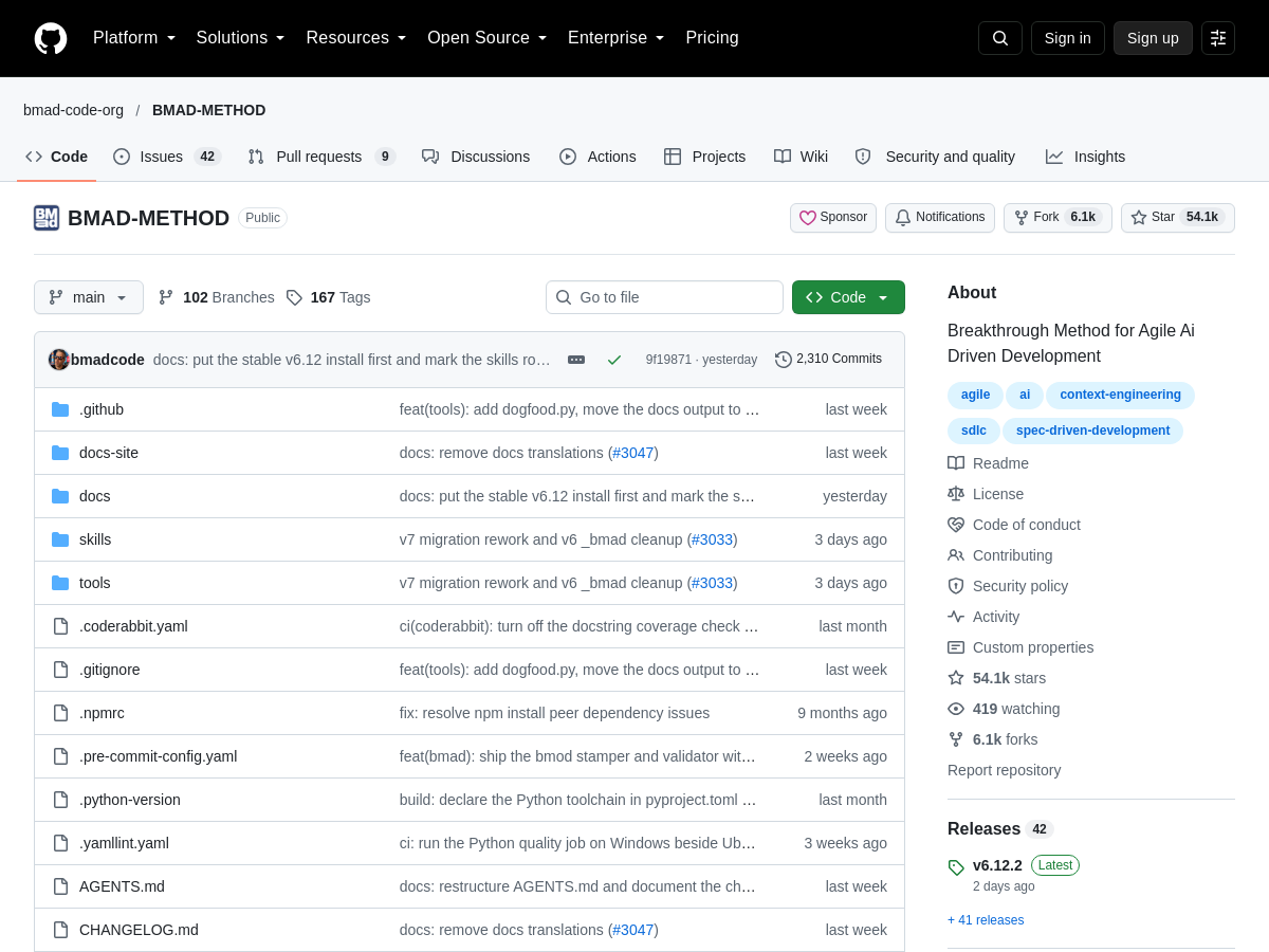 Screenshot of BMAD METHOD