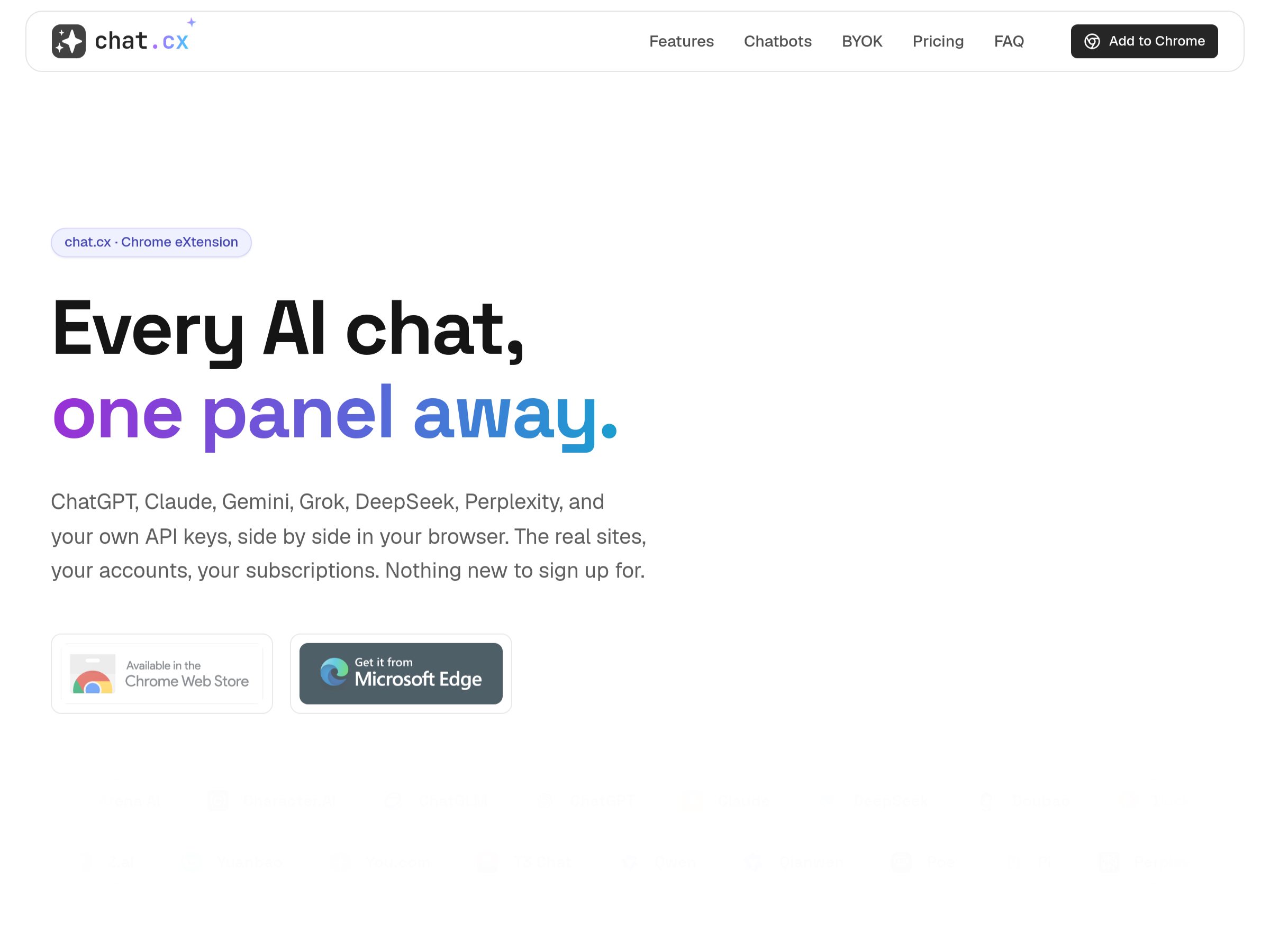 Screenshot of chat.cx | Every AI chat in one panel