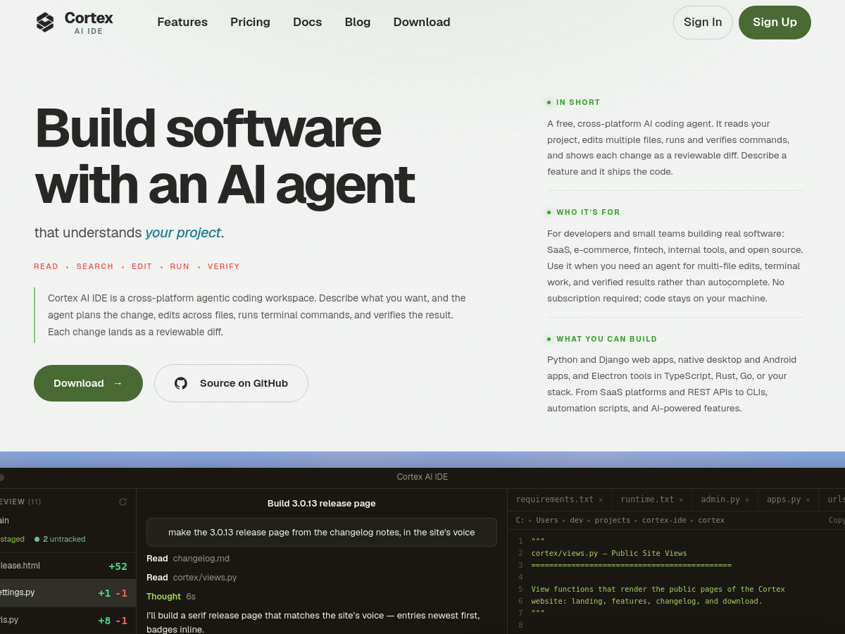 Screenshot of Cortex AI IDE