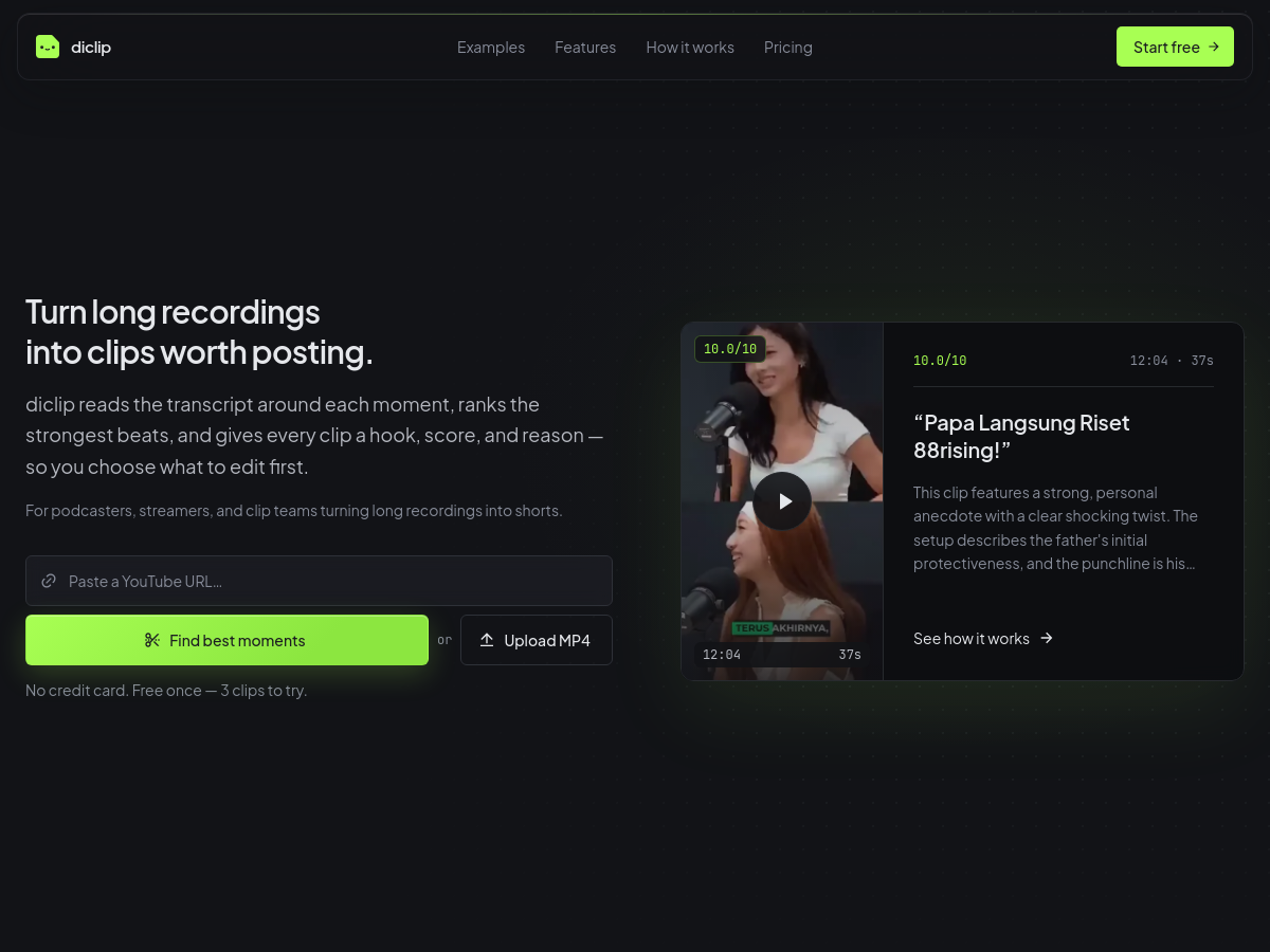 Screenshot of diclip