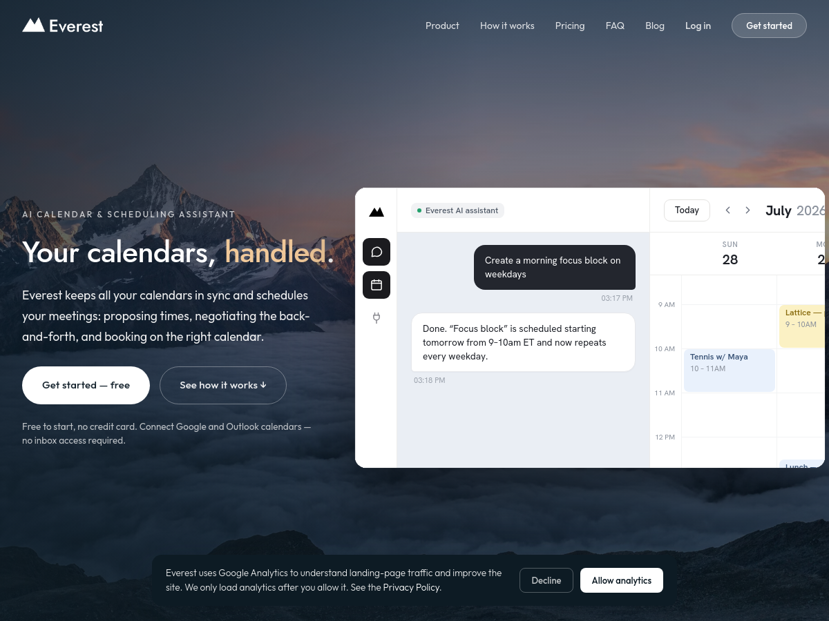 Screenshot of Everest | AI Calendar & Scheduling Assistant