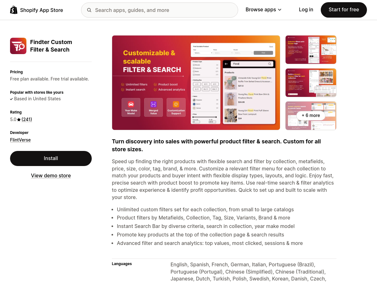 Screenshot of Findter Custom Filter & Search