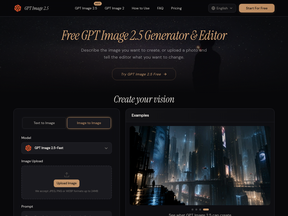 Screenshot of Free GPT Image 2.5 – AI Image Generator & Photo Editor