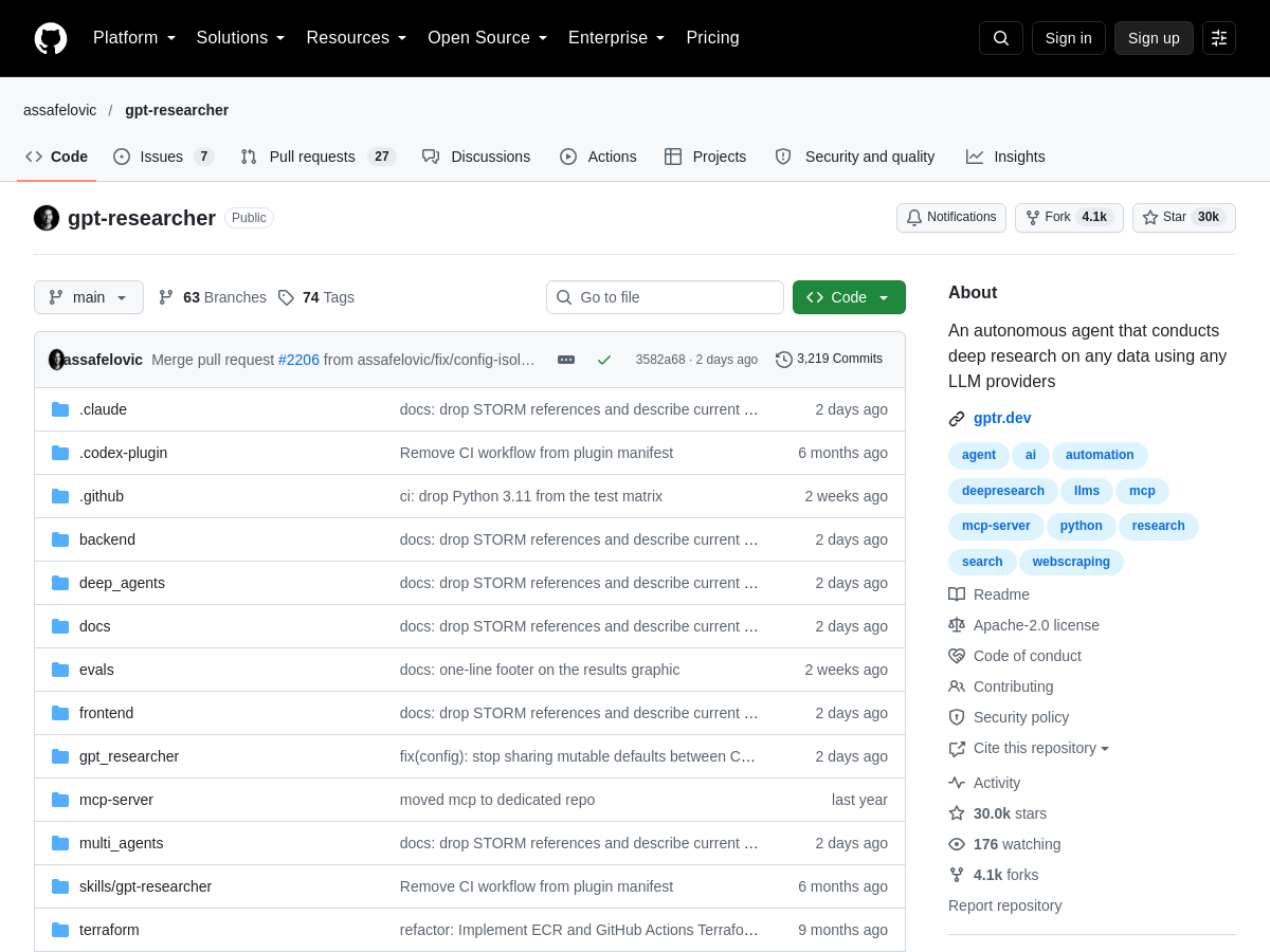 Screenshot of Gpt Researcher
