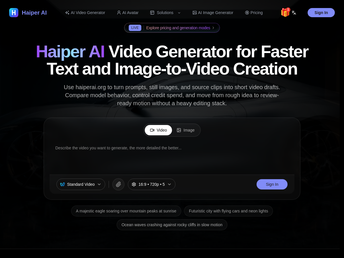 Screenshot of Haiper AI