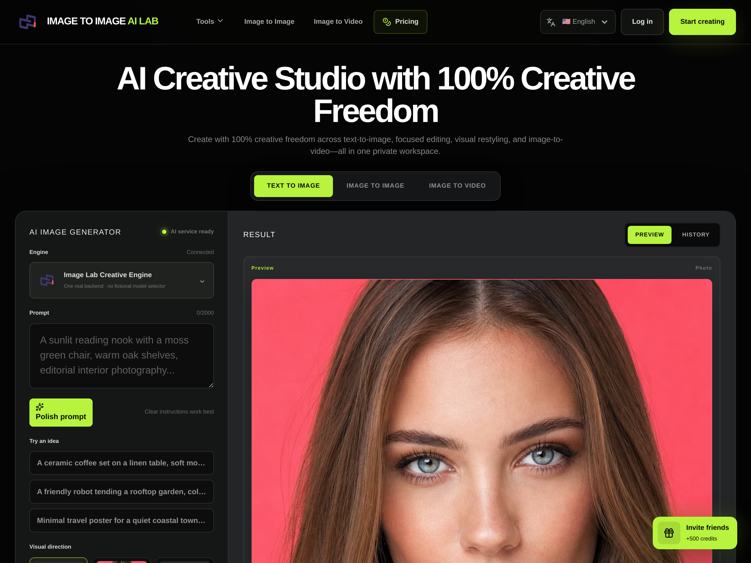 Screenshot of Image to Image Ai lab