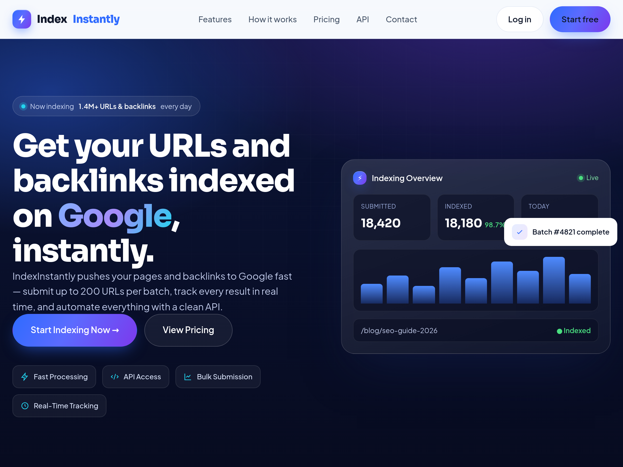 Screenshot of Index Instantly