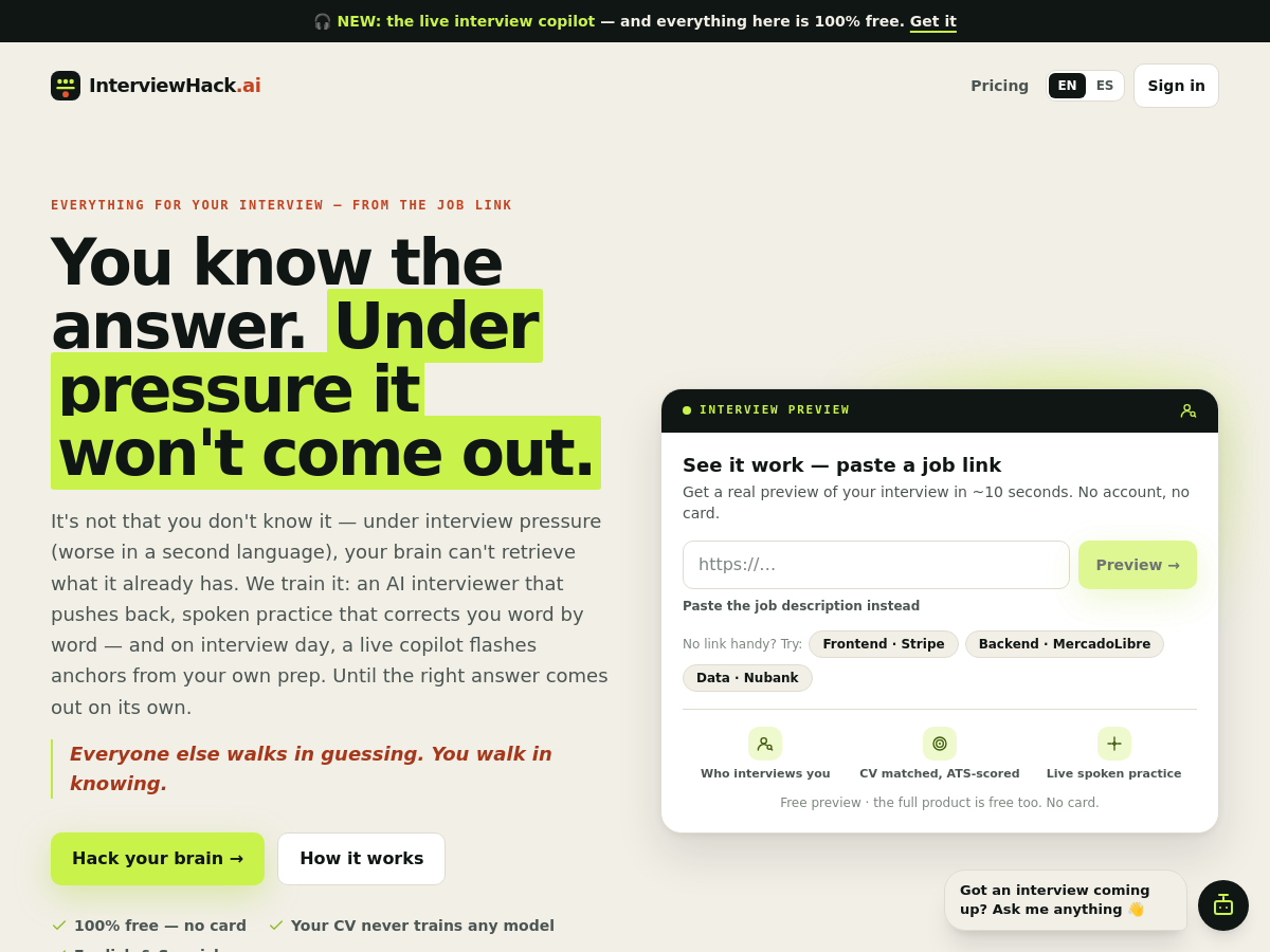 Screenshot of InterviewHack.ai