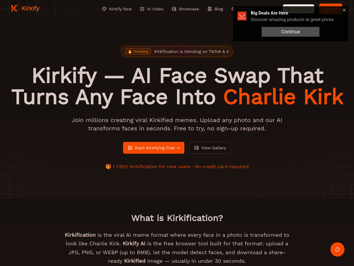 Screenshot of Kirkify