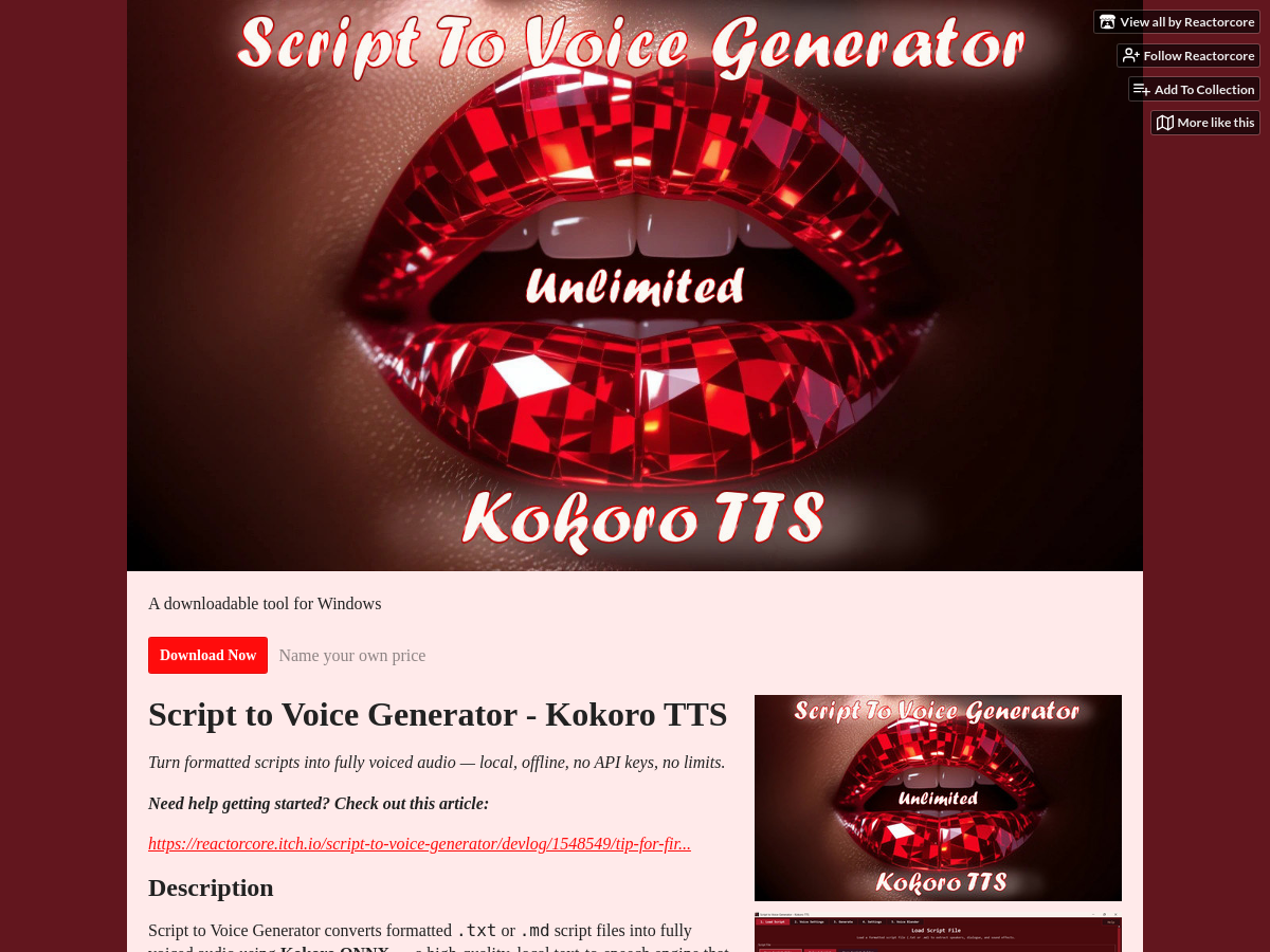 Screenshot of Kokoro TTS