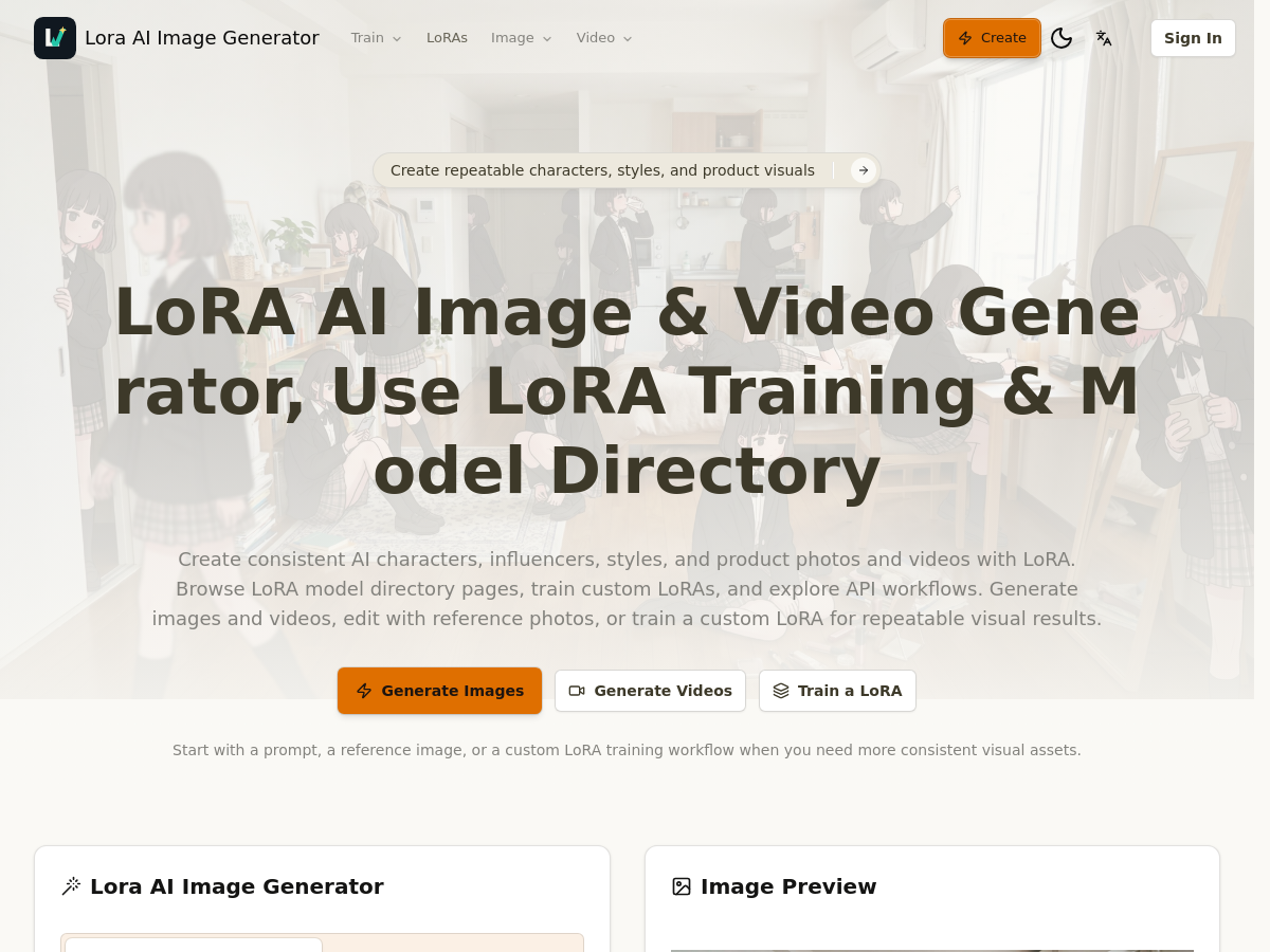 Screenshot of LoRA AI Image Generator