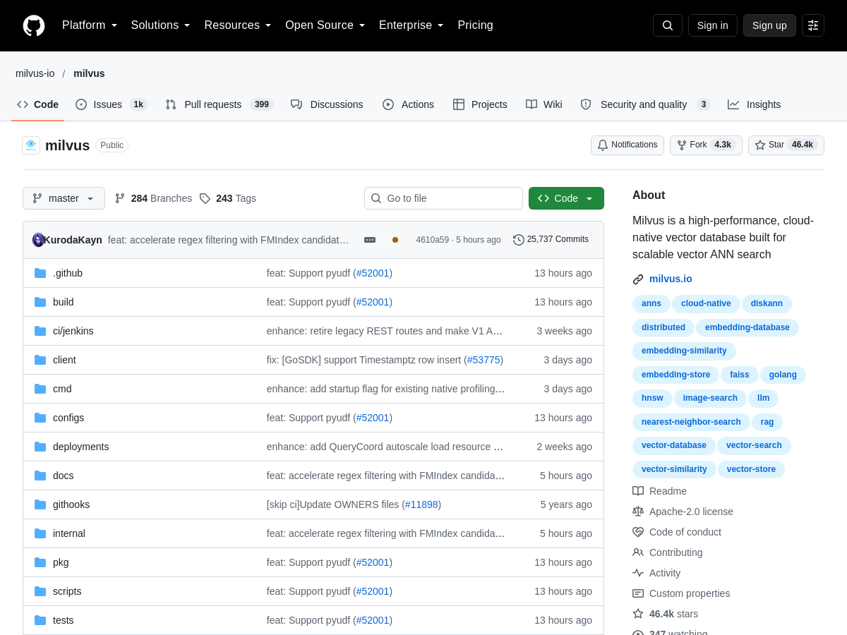 Screenshot of Milvus