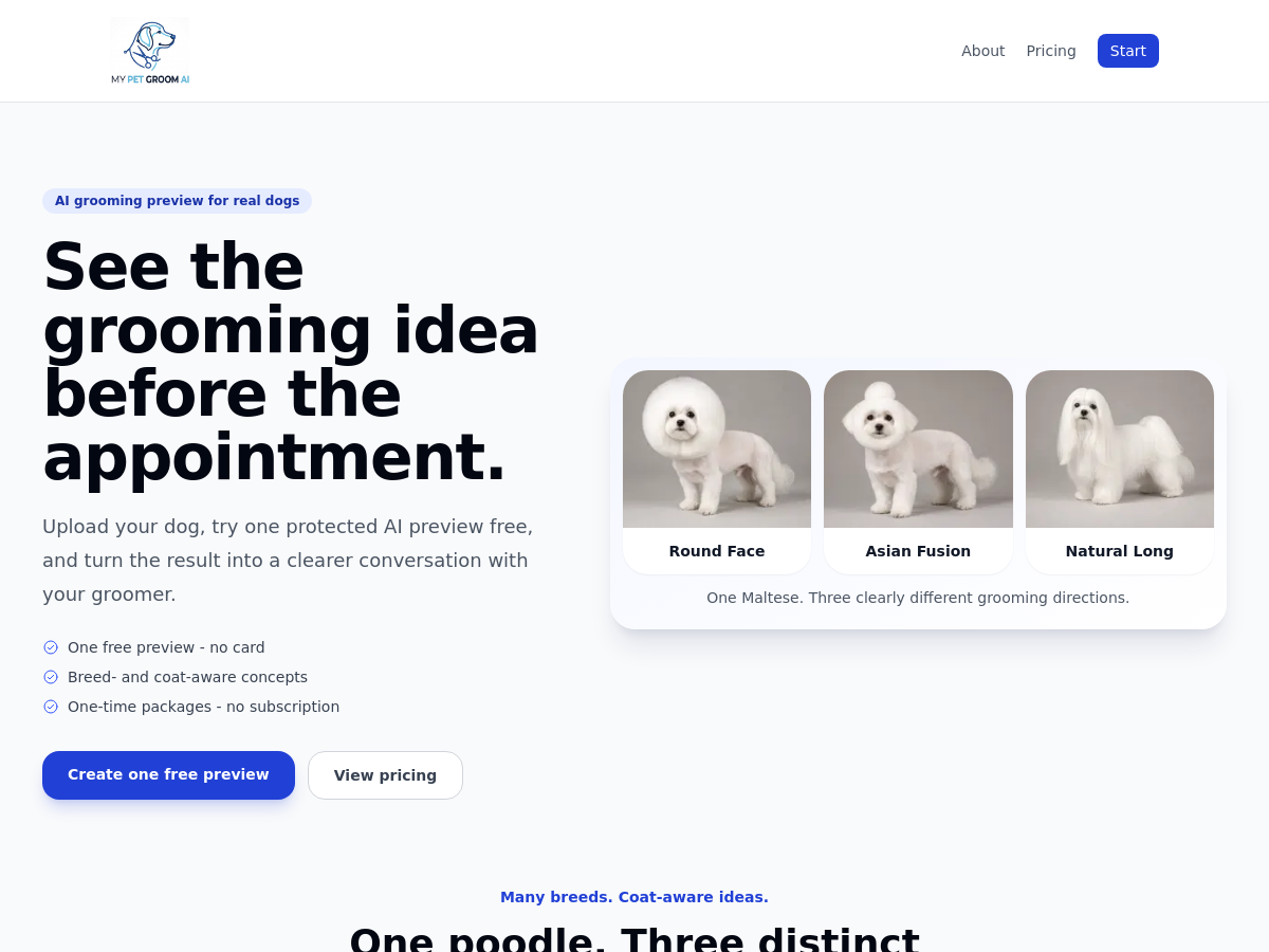 Screenshot of MyPetGroomAI