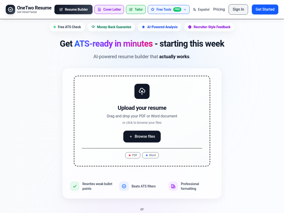 Screenshot of OneTwoResume