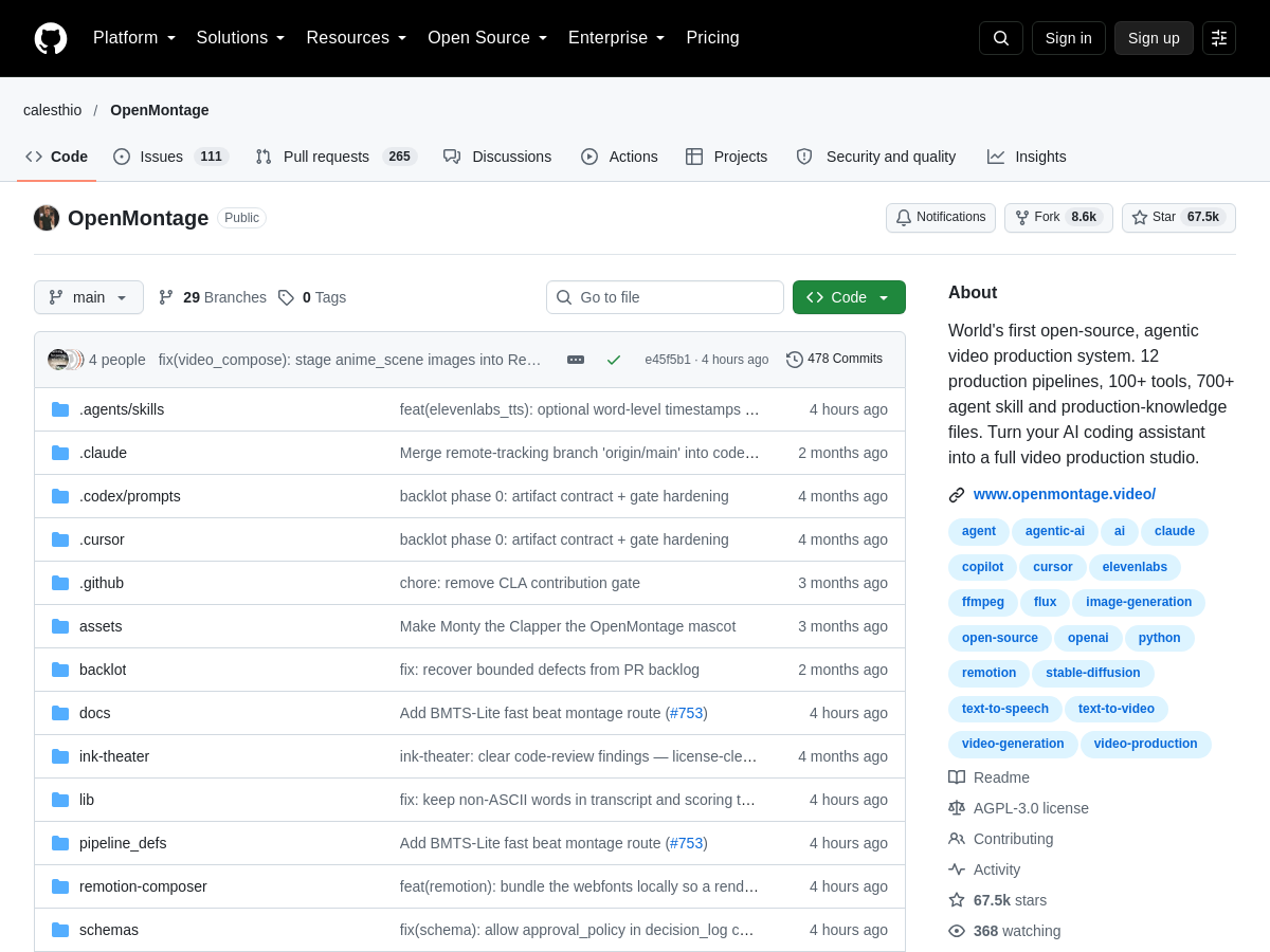 Screenshot of OpenMontage