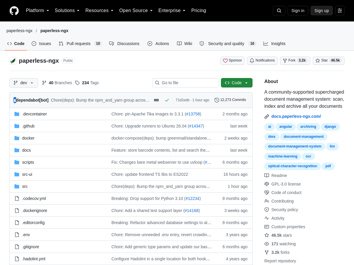 Screenshot of Paperless Ngx