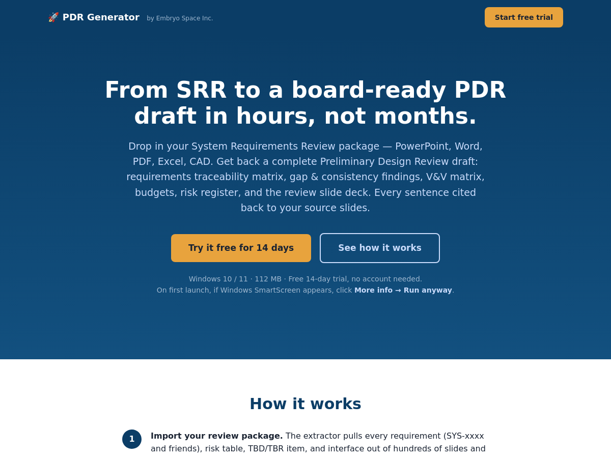 Screenshot of PDR Generator
