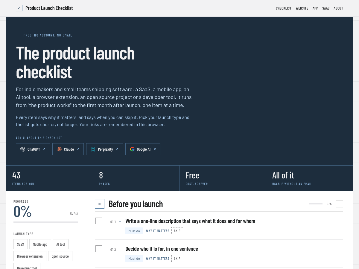 Screenshot of Product Launch Checklist