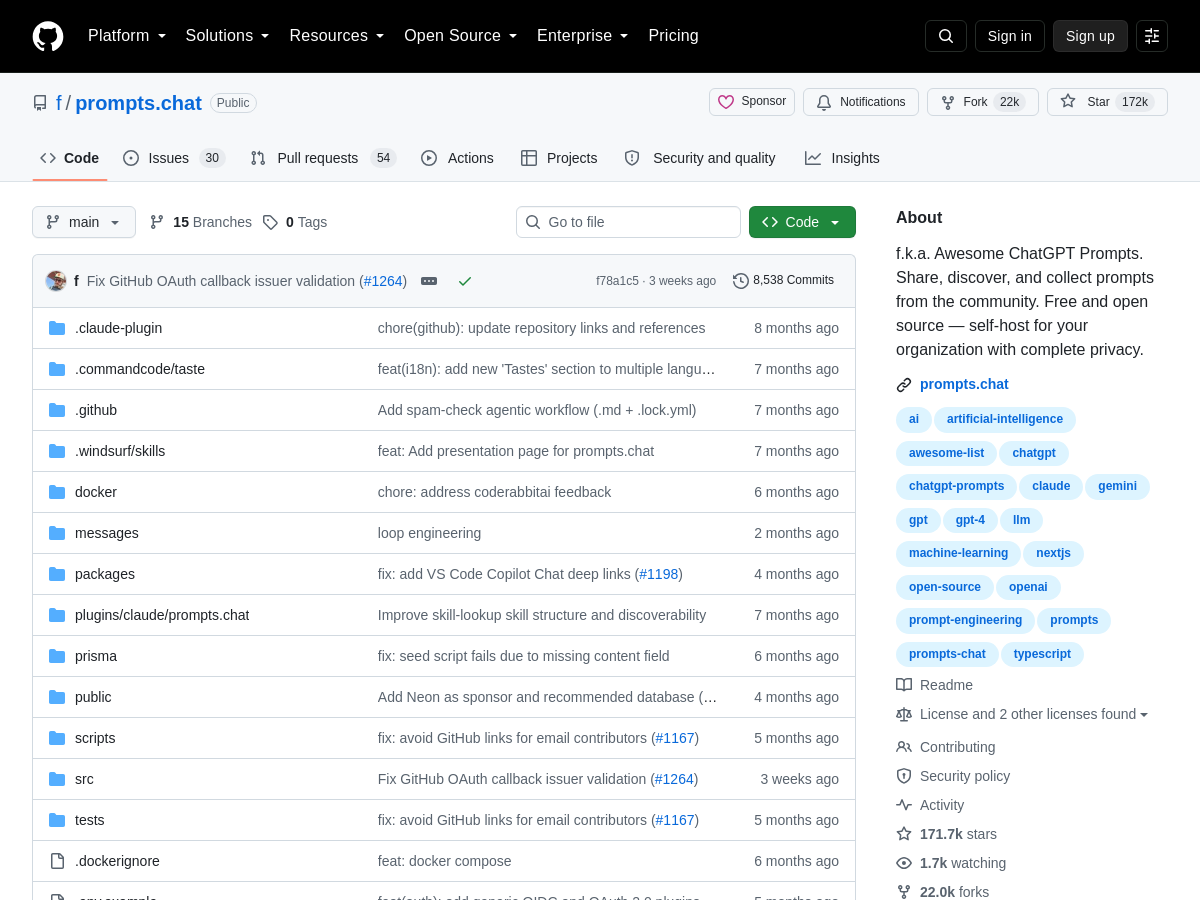 Screenshot of Prompts.Chat