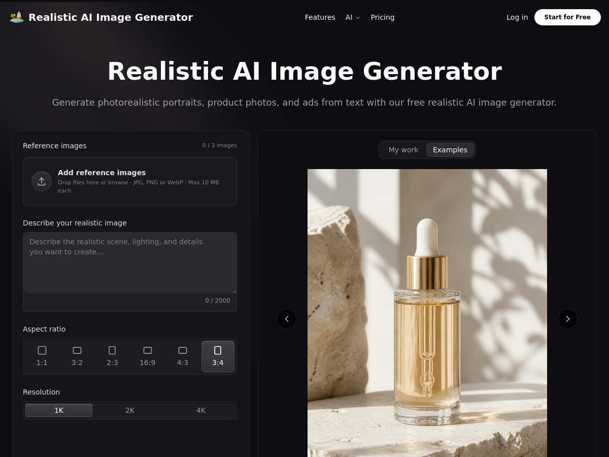 Screenshot of Realistic AI Image Generator