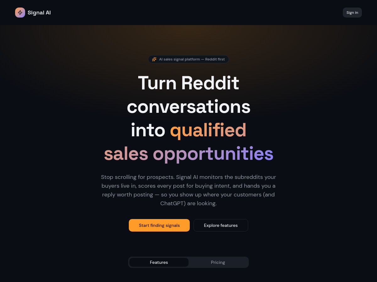 Screenshot of Reddit Signal AI