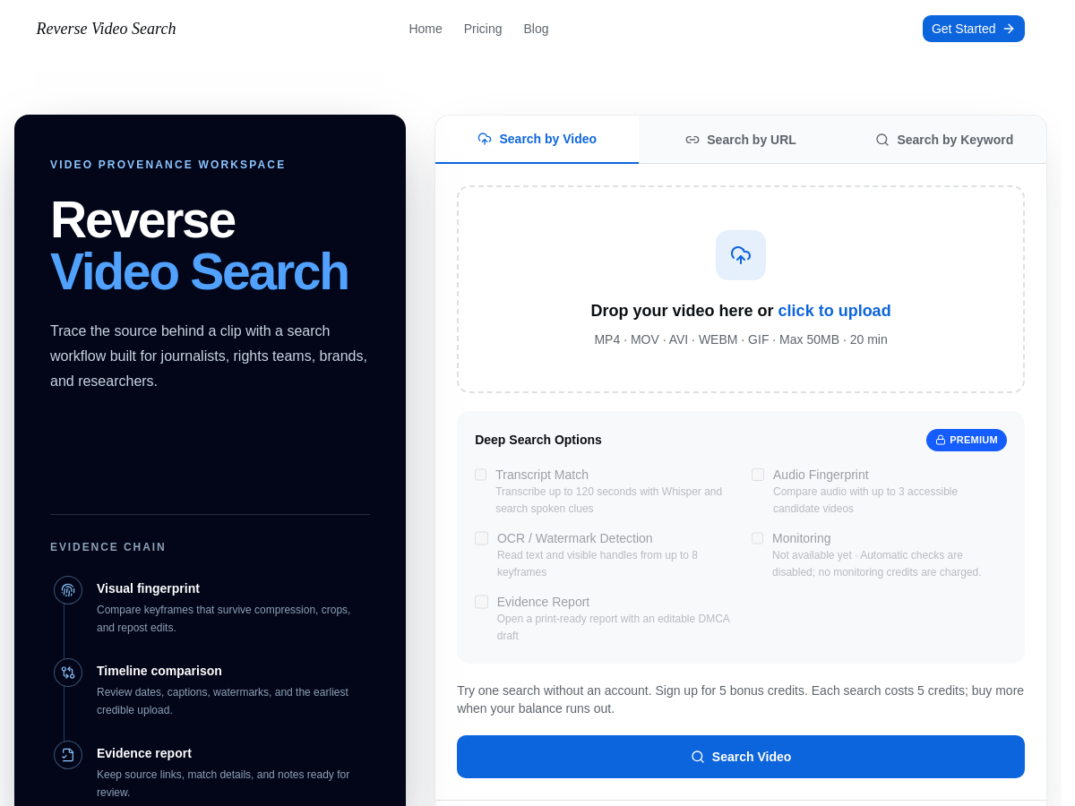 Screenshot of Reverse Video Search