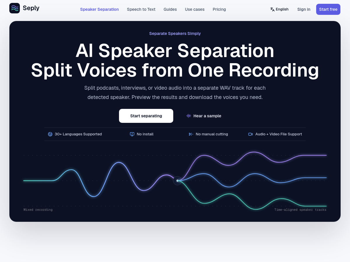 Screenshot of Seply AI Speaker Separation