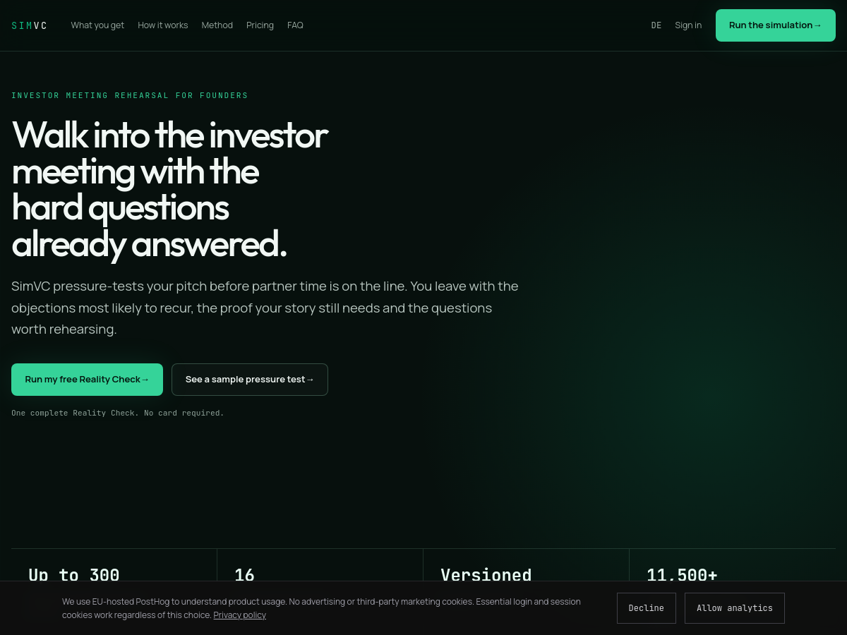 Screenshot of SimVC Fundraising Preparation