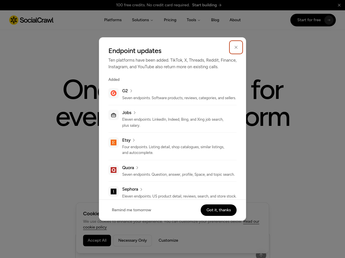Screenshot of SocialCrawl
