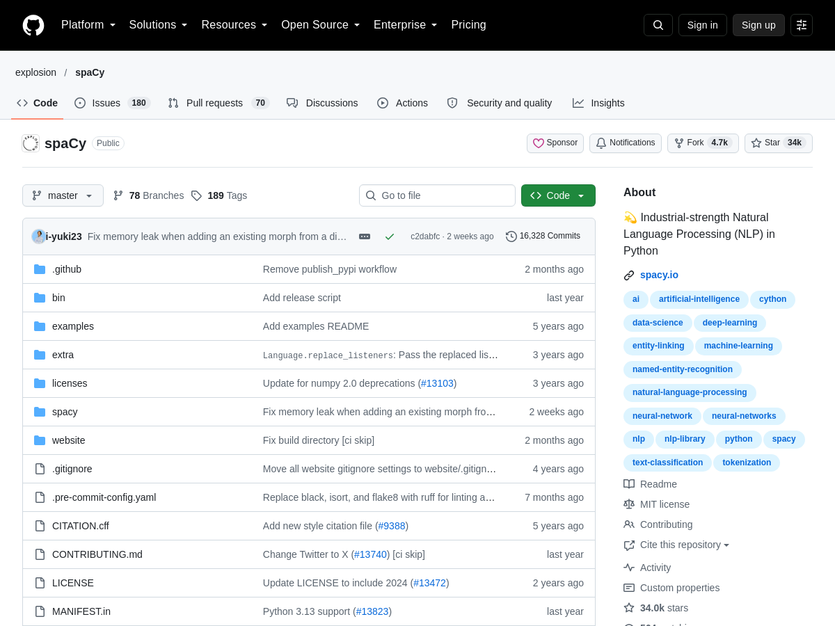 Screenshot of SpaCy
