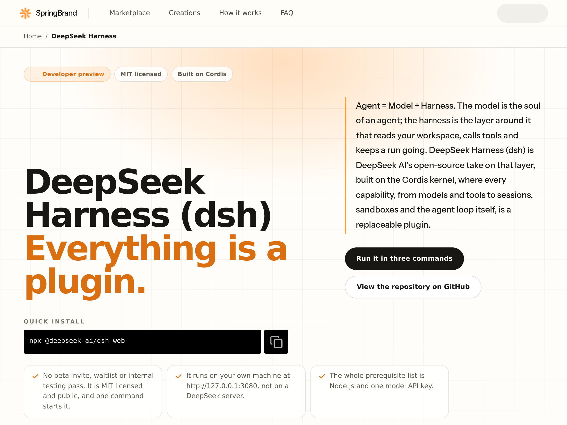 Screenshot of springbrand deepseek harness