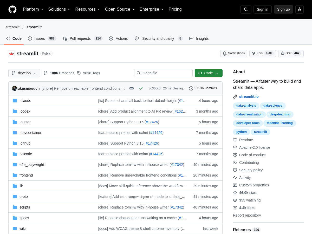 Screenshot of Streamlit