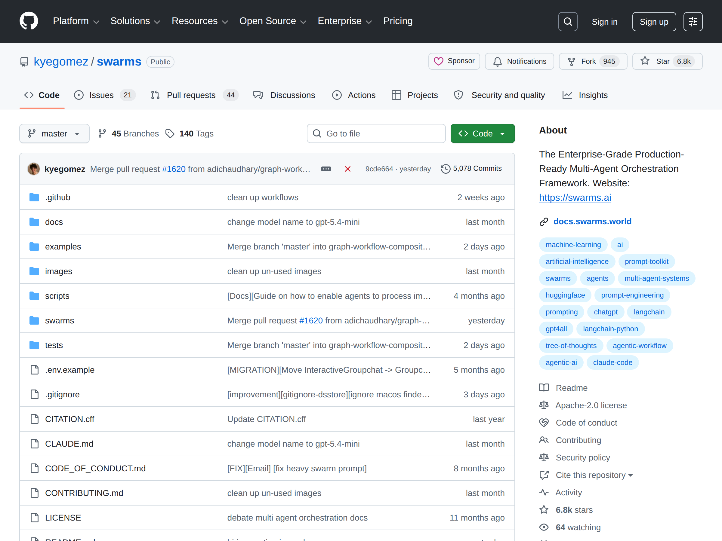 Screenshot of Swarms Framework