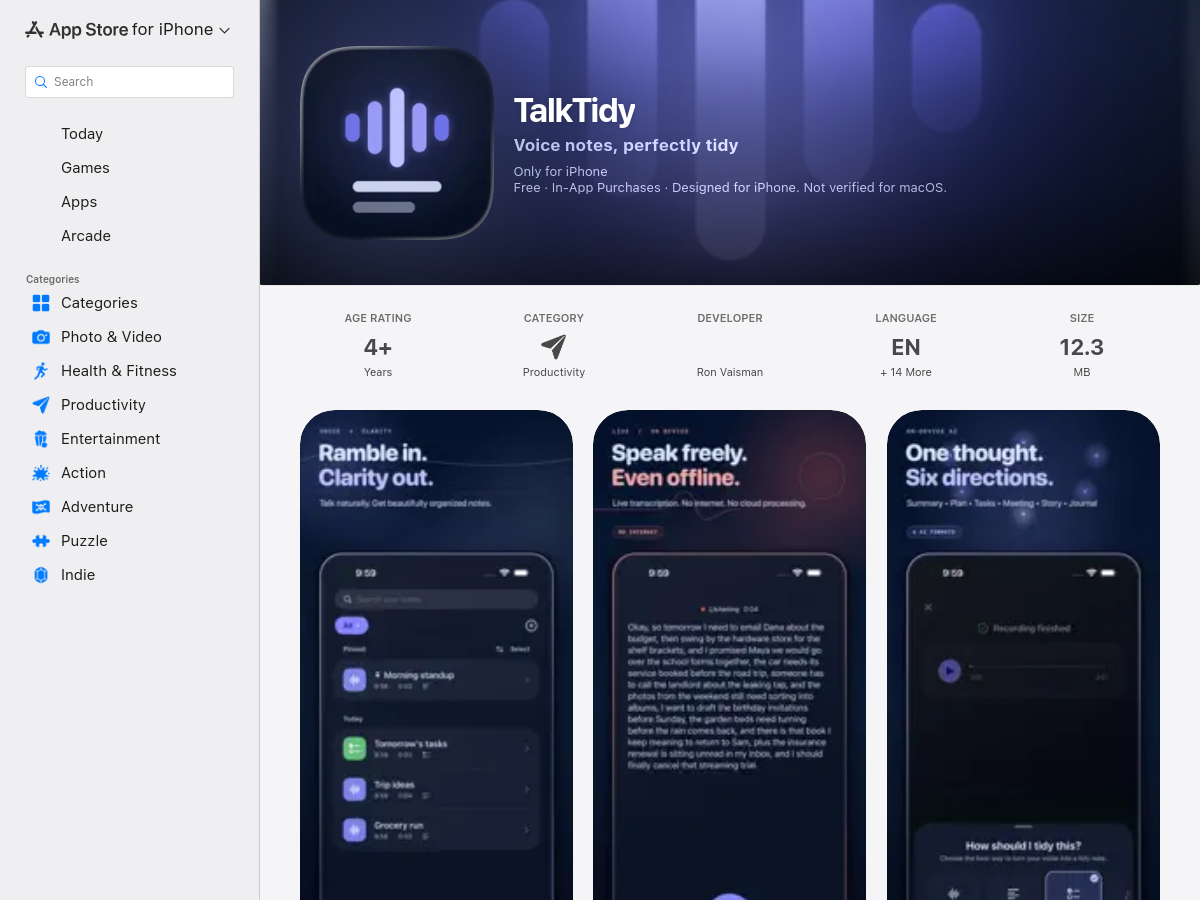 Screenshot of TalkTidy