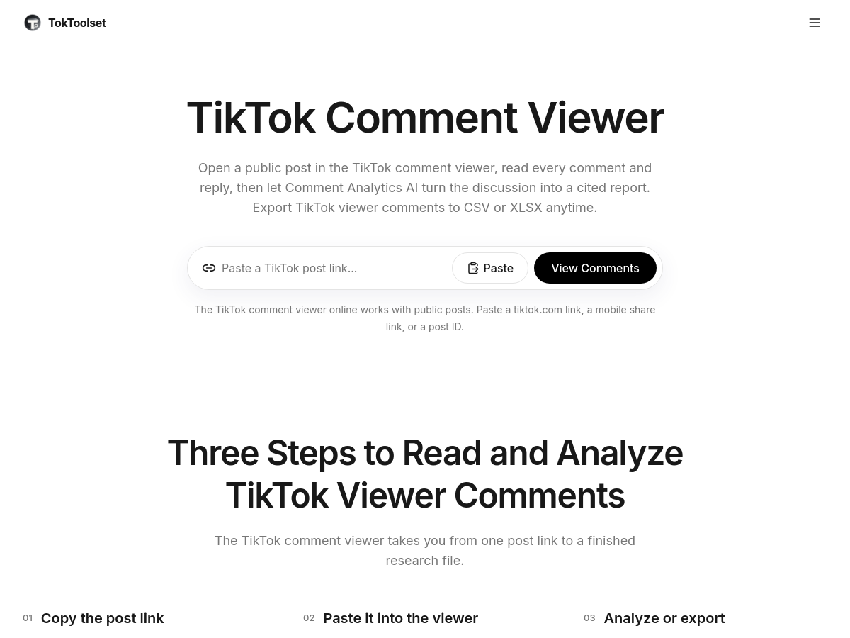 Screenshot of TokToolset | Comment Viewer