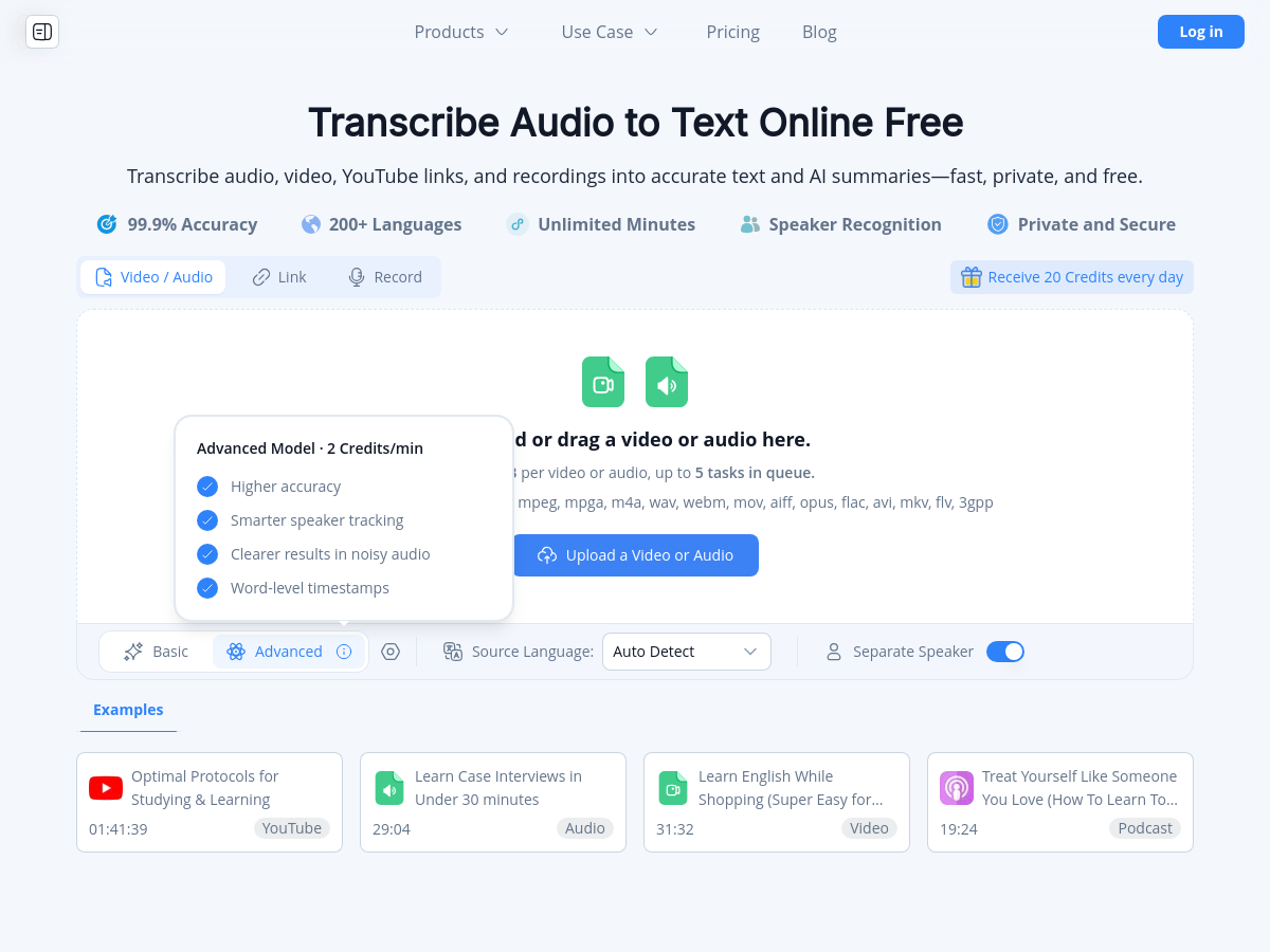 Screenshot of Transcribe Audio to Text