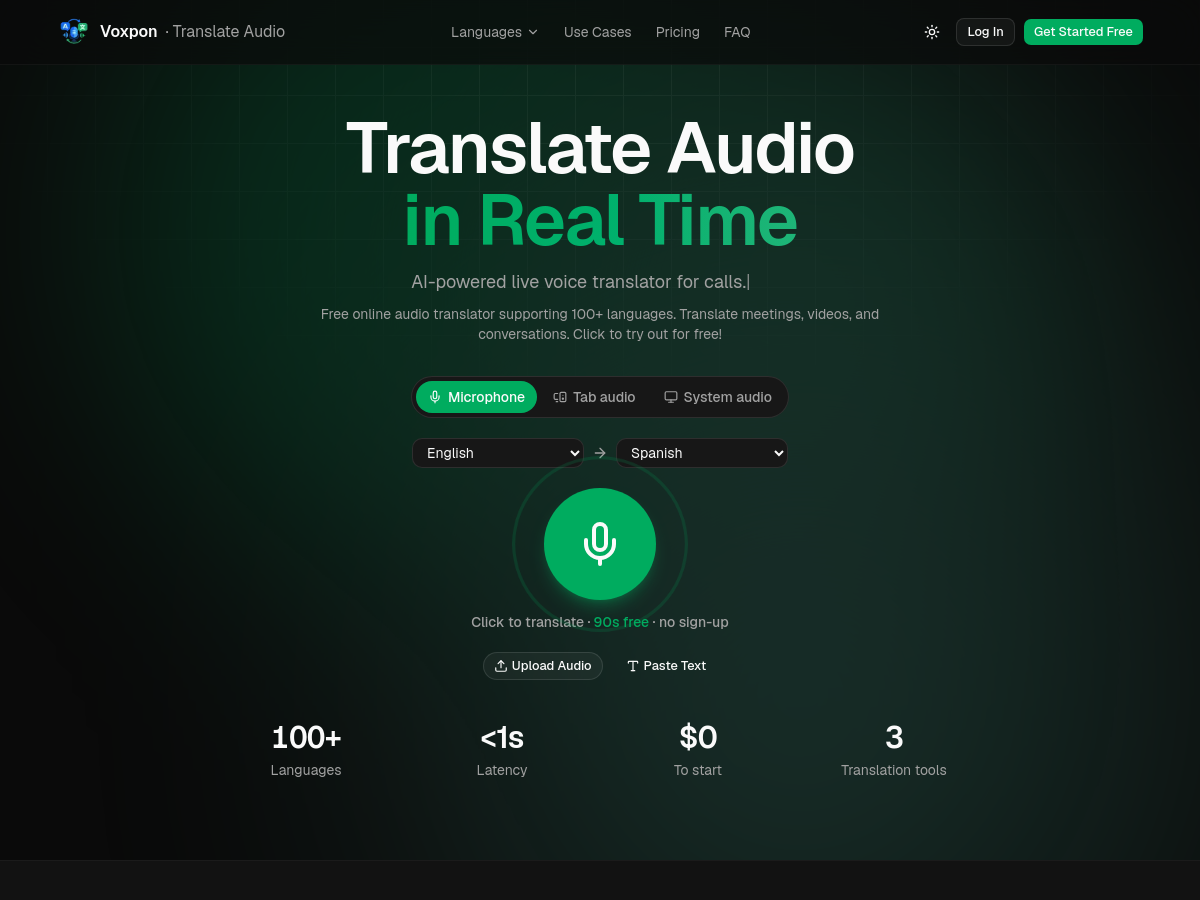 Screenshot of Translate Audio