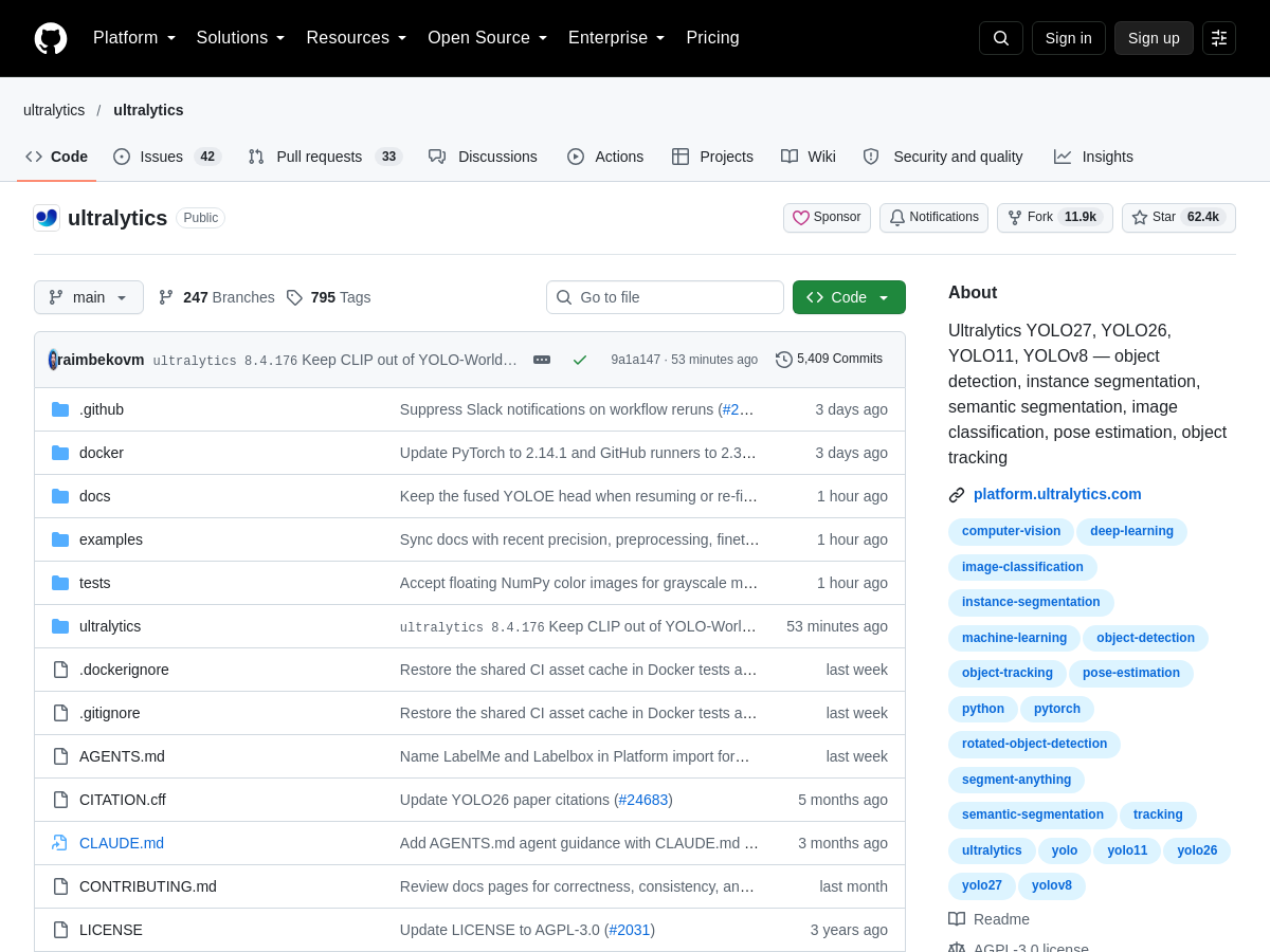 Screenshot of Ultralytics