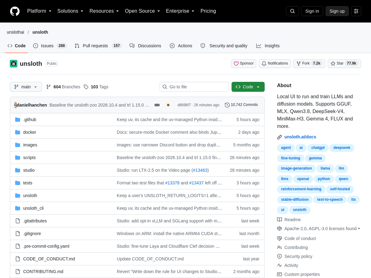 Screenshot of Unsloth