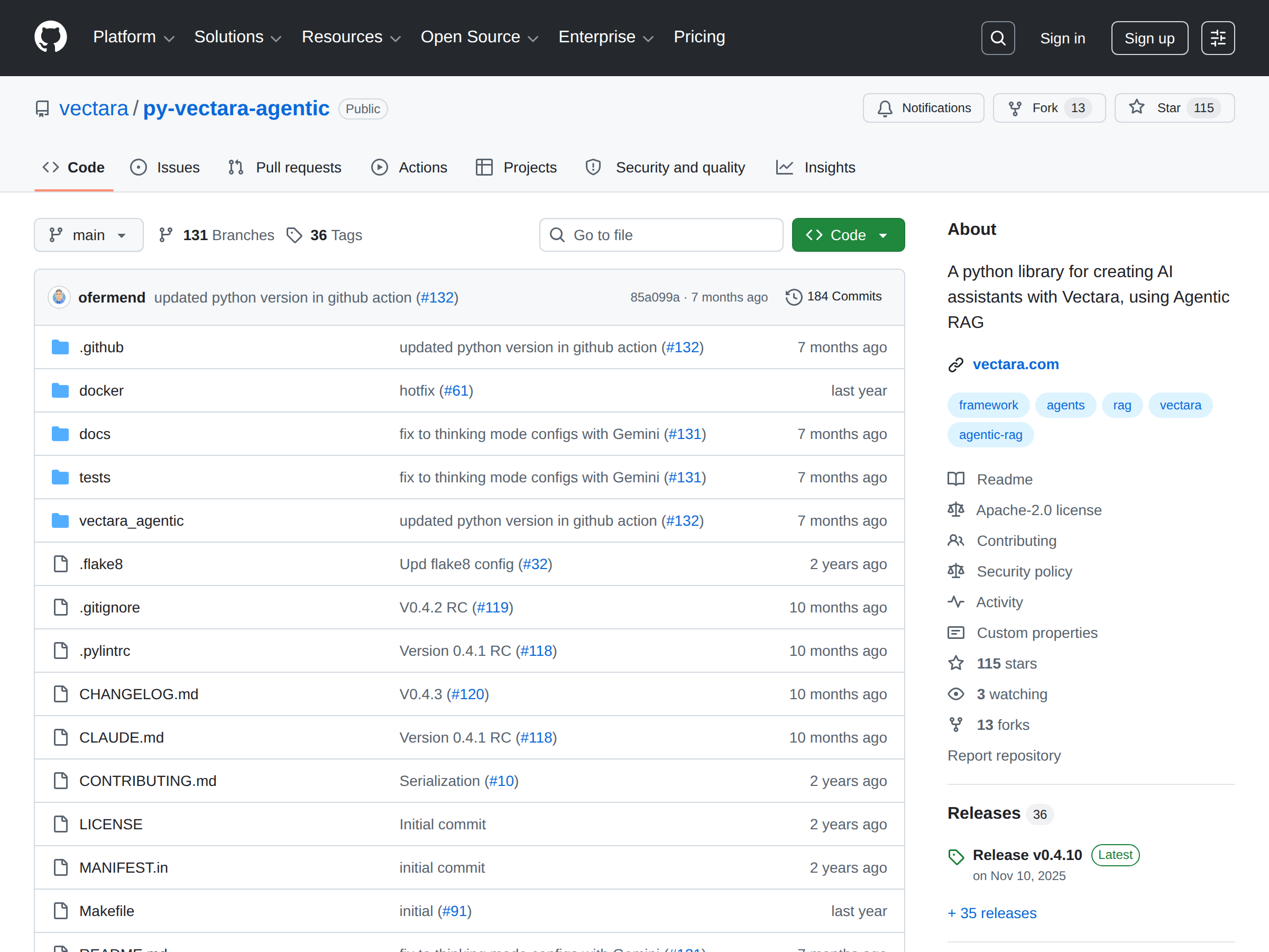 Screenshot of Vectara-agentic