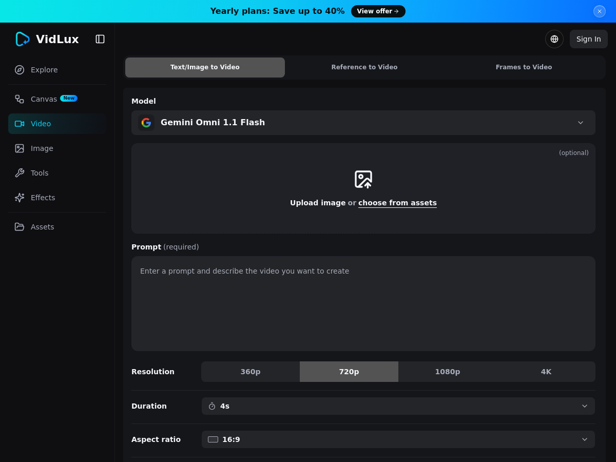 Screenshot of VidLux - Image to Video AI