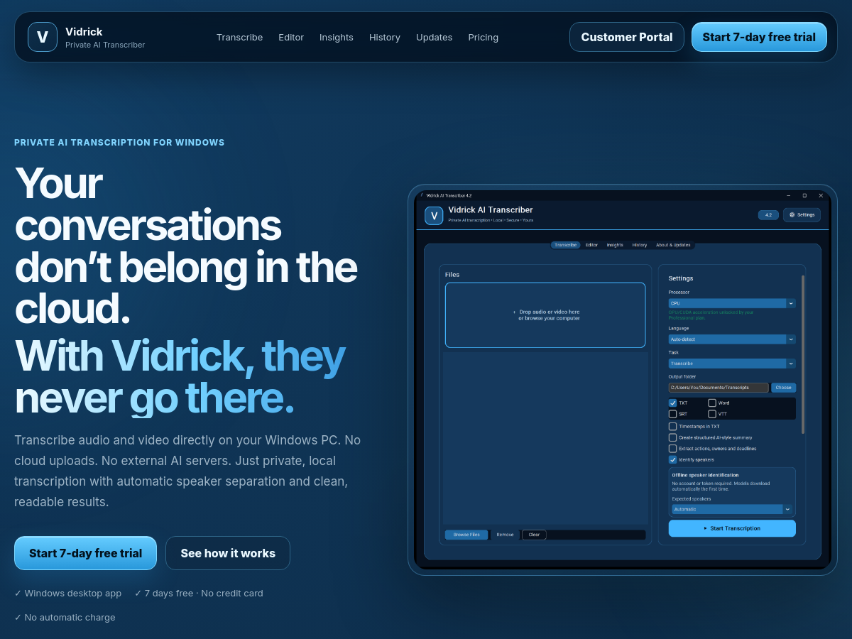 Screenshot of Vidrick AI Transcriber