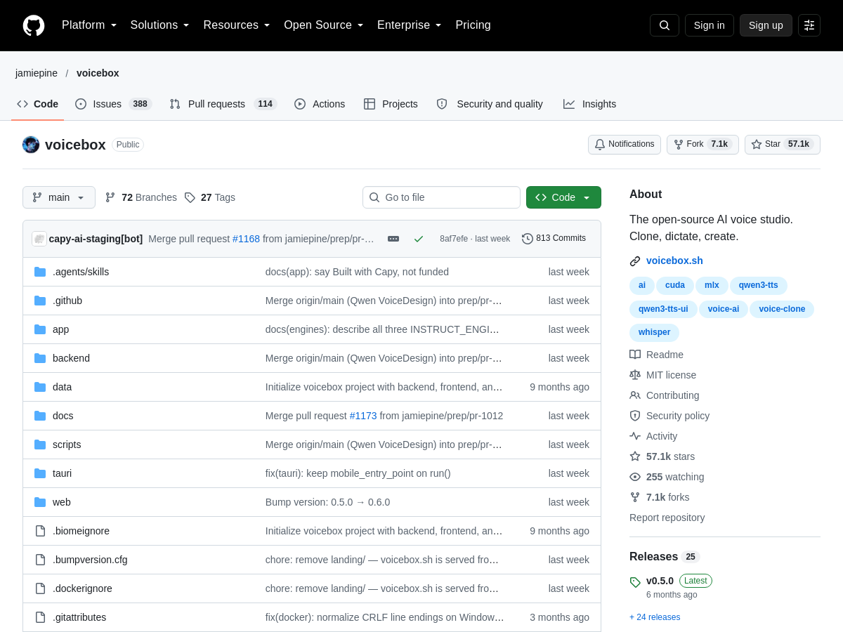 Screenshot of Voicebox