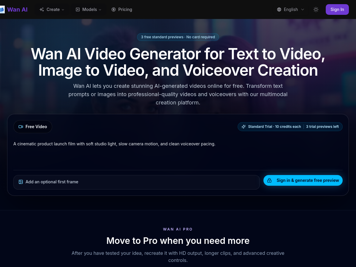 Screenshot of Wan AI